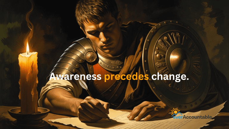 AI image of a Roman soldier writing with a quill pen by candlelight.