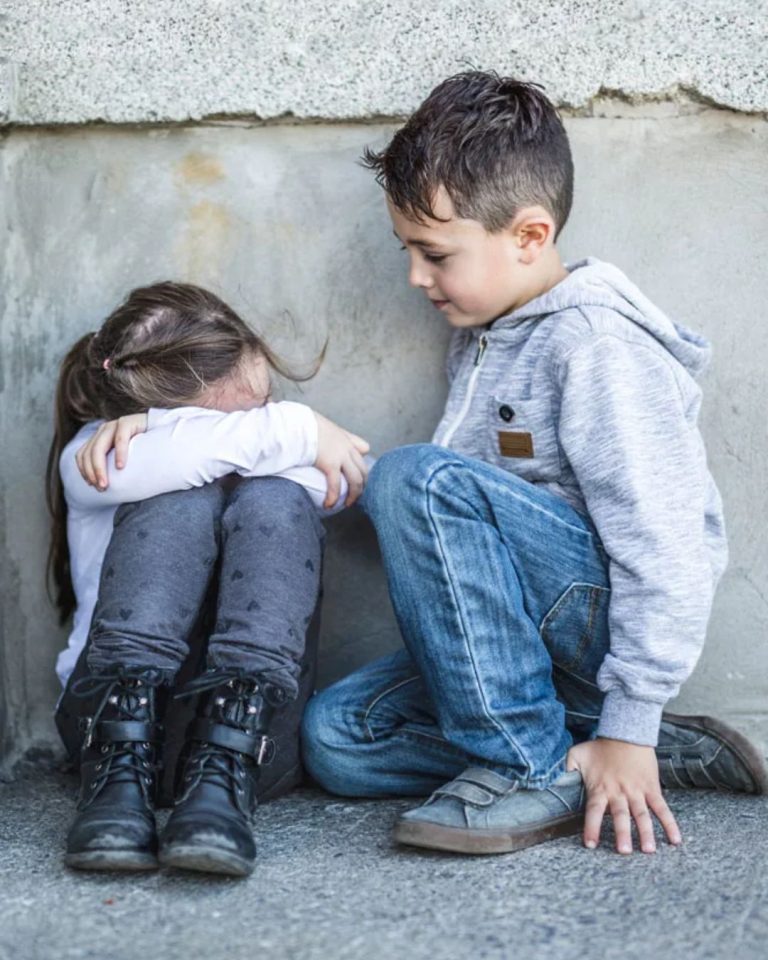 Boy sitting with sad little girl, Marsha Means, MA, Learn Empathy and Help Your Betrayed Wife Heal